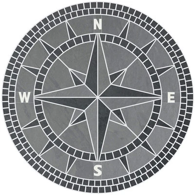 48" Handcrafted Slate Tile Classic Compass Rose Mosaic Medallion Black & Gray - Image 1 of 2