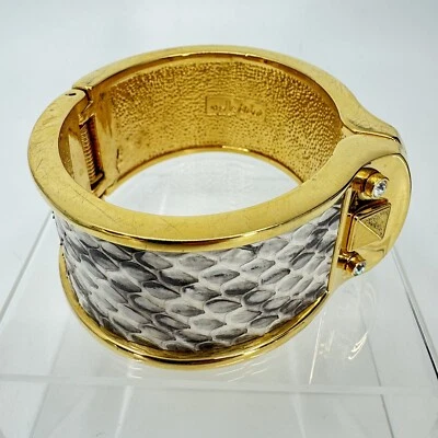 Brazalete Stella & Dot Bello Brazalete Abrazadera en Oro y Cuero Piel de Serpiente Foto 1 de 4