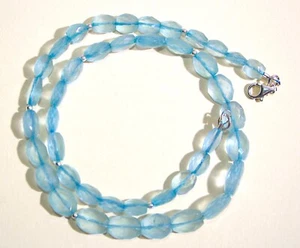 edelsteine24 Exklusive Aquamarin Kette fac. Oliven Naturfarbe 46cm lang! K-103 - Bild 1 von 6