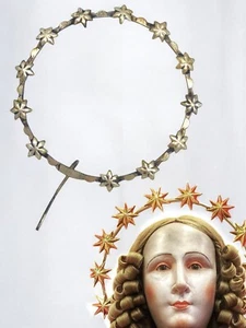 STELLARIO ARGENTO RAGGIERA MADONNA ARTE SACRA 1700 RELIGIOSA SCULTURA DIADEMA... - Picture 1 of 5