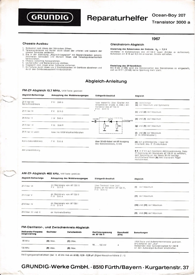 Guía manual de servicio para Grundig Ocean Boy 207, transistor 3000 A Foto 1 de 1