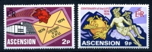 Ascension  1974 • Gb# 180-181/Sc# 179-180 • UPU 100 years • cs MNH OG VF - Picture 1 of 1