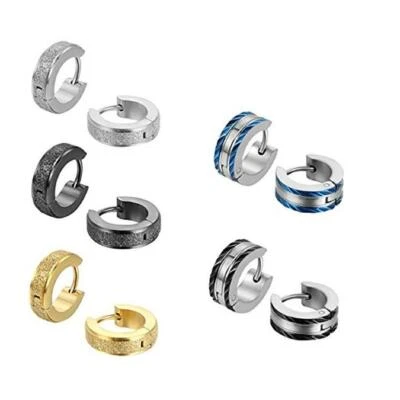 5 pares de aretes tipo argolla con bisagras Huggie de acero inoxidable con frente perforados para hombres y mujeres Foto 1 de 4