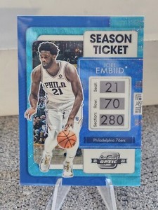 2021-22 JOEL EMBIID 08/45 PANINI CONTENDERS OPTIC WAVE BLUE SEASON TICKET