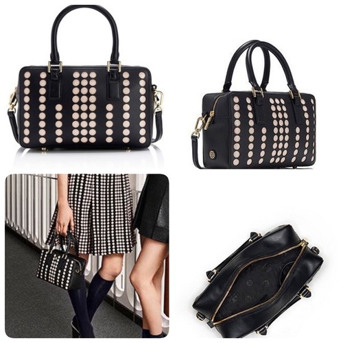 Borsa a tracolla Tory Burch Robinson nera bianca pelle saffiano giglio quadrata limitata NUOVA