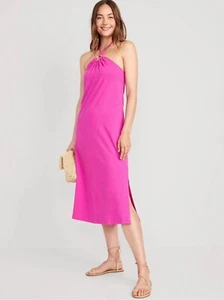 Old Navy Women's Size XXL ~ Slub Knit Halter Midi Shift  Dress $40 Dragon Fruit - Picture 1 of 5