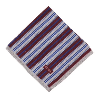 NWT RODA Burgundy-Gray-Blue Stripe Print Wool-Silk Pocket Square - Image 1 of 3