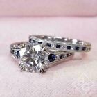 Engagement Bridal Ring Set 3Ct Created Diamond & Sapphire 14K White Gold Finish