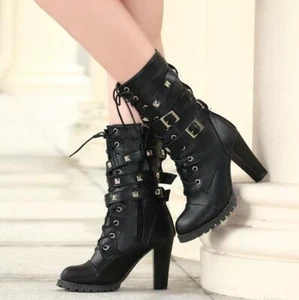 2025 Women's Mens Platform High Heels Crossdress Mid-calf Boots Motorcycle Shoes - Picture 1 of 13