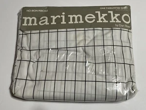 Marimekko One Twin fitted sheet cotton Blk Rectangle Squares (new) - Picture 1 of 5