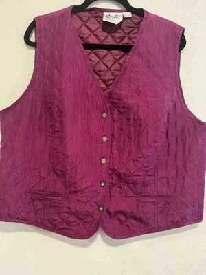 Chaleco acolchado para mujer Liz Claiborne Street Styles seda magenta rosa forrado cuello en V Foto 1 de 4