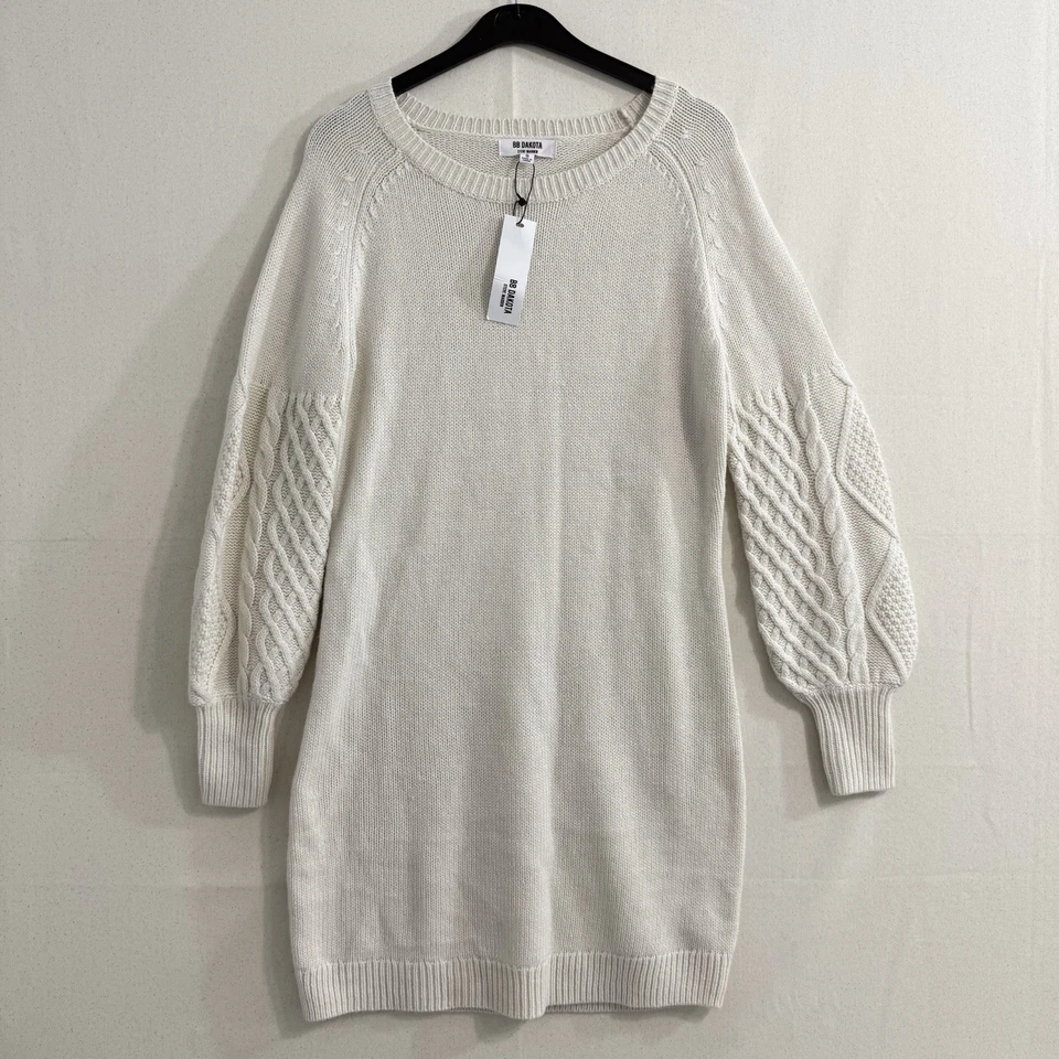 NUEVO CON ETIQUETAS BB Dakota Suéter Mini Vestido Para Mujer Pequeño Marfil Tejido con Cable Venta al por menor $99 Foto 1 de 4