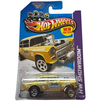 Hot Wheels 2013 American Turbo 55 Chevy Bel Air Gasser Yellow Toy # X1963 - Image 1 of 2