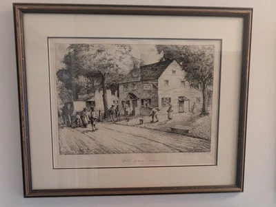 Set of 8 Vintage Prints of Old Pubs and Taverns- Signed and dated '38' - Image 1 of 4