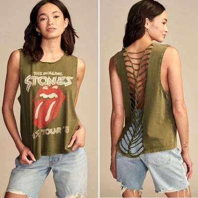 Camiseta sin mangas para mujer LUCKY BRAND Rolling Stones trenzada musculosa algodón verde talla L Foto 1 de 4