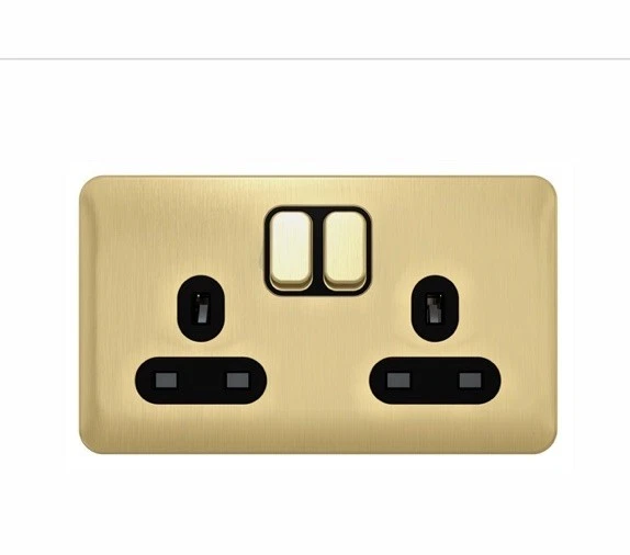 SCHNEIDER LISSE DECO DOUBLE SWITCHED SOCKET SATIN BRASS/BLACK.SCREWLESS - Image 1 of 1