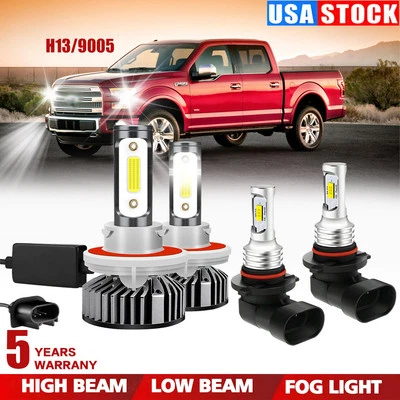 For Ford F150 2004-2014 6500K LED Headlight Hi/Lo+Fog Light 4X Bulbs H13 9005 - Image 1 of 4