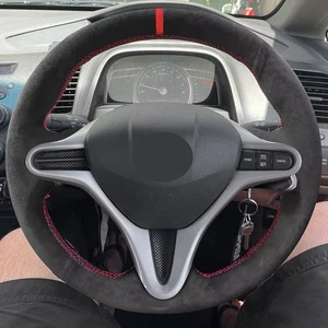 Black + Red Suede Steering Wheel Leather Cover For Honda Civic 8th MK8 2005-2011 - Bild 1 von 8