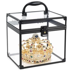 Clear Makeup Case Crown Box Toiletry Organizer Case Transparent Train Case wi... - Picture 1 of 7