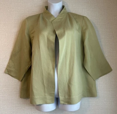 EILEEN FISHER Woman Size 2X Green Linen and Silk Jacket Side Pockets - Image 1 of 4