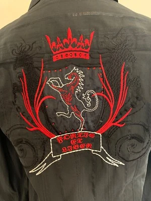 Mondo Men's Black Red Long Sleeve Dress Shirt With Designs Size XL - Image 1 of 4