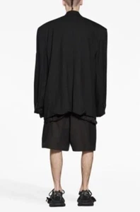 Auth.Balenciaga Men’s Black Oversize Shoulder-pads Wool JACKET  Sz 54 NEW - Picture 1 of 12