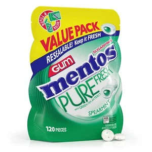 Mentos Pure Fresh zuckerfreier Kaugummi mit Xylit, Minze, 120 Stück Beutel - Bild 1 von 2