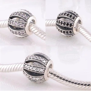 BARREL - Openwork - Solid 925 Sterling silver European charm bead - Pave set CZ - Picture 1 of 2