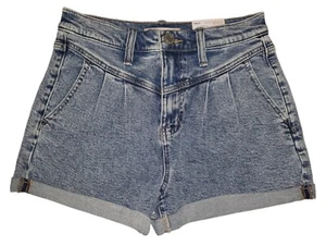 SO Mom Short Pleated Front Medium Wash Blue Jean Denim Shorts Women's Size 5/27W - Picture 1 of 10