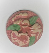 Antique~Vintage Large Brushed Celluloid 2-Part Pink Iris Flower Button