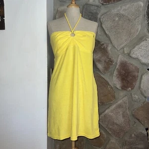 RALPH LAUREN Terry Cloth Swim Cover Up Mini Dress Yellow Size Large Black Label - Picture 1 of 6
