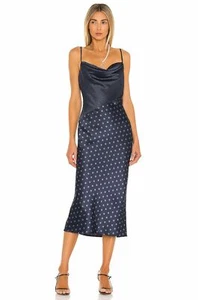 Camila Coelho Evelynn Midikleid Größe: XL marineblau gepunktet neu mit Etikett UVP 198 $ - Bild 1 von 3