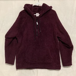 PINK Victorias Secret Hoodie 1/4 Zip Sweatshirt Fluffy Sherpa Soft Cozy Warm SzL - Picture 1 of 7