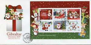 Gibraltar Christmas Stamps 2020 FDC Santa Trees Elves Decorations 6v M/S - Picture 1 of 1