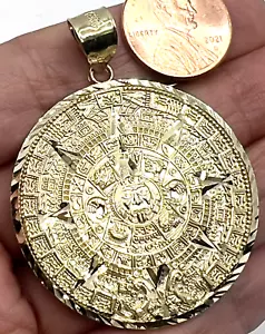 GOLd Aztec 14K pendant SOLID calendar azteca necklace mexico mexican sun oro - Picture 1 of 12