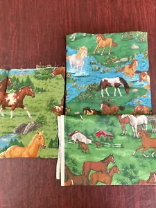 2-3/4 Yards X 44" Wide Vintage Fabric Horses By VIP Cranston Lot Of 3 Pieces New - Picture 1 of 7