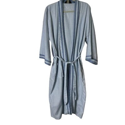 Sears Robe Mens One Size Bleted Pockets Blue White Stripe Chest 36-48 - Image 1 of 4