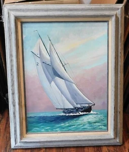 HOWARD LAYTE OIL VINTAGE PAINTING SAILBOAT - Picture 1 of 2