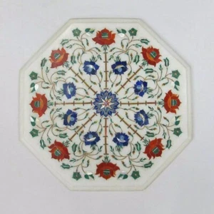 12” Marble Side Table Top – Inlay Art with Semi-Precious Stones, Home Decorative - Picture 1 of 1