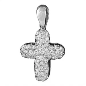 Ciondolo Croce Donna Oro Bianco 18 Kt Con Diamanti Natuali 0.50 Ct - Cd48 - Imagen 1 de 3
