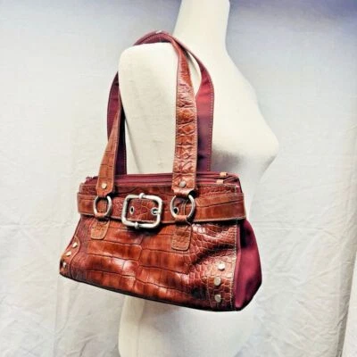Franco Sarto Rusty Red Leather Crocodile Embossed Shoulder Bag Y2K VTG - Image 1 of 4