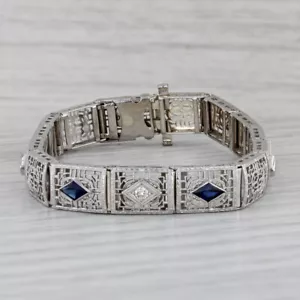 Art Déco 1.74ctw Azul Creado en Laboratorio Diamante Zafiro Filigrana Pulsera - Imagen 1 de 9