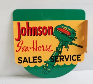 JOHNSON SEAHORSE Sales Service Flange Sign Outboard Boat Motor gas  Modern Retro - Picture 1 of 3