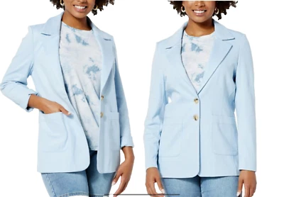 NEW DG2 Diane Gilman PLUS SZ 1X Cabana Knit Twill Blazer JACKET CHAMBRAY BLUE - Image 1 of 4