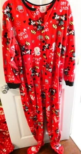 Disney Adult One Piece Pajamas Mickey and Minnie Snowmen M Footed Buttons - Picture 1 of 4