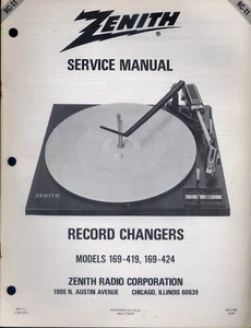 Zenith Service Manual Record Changers Models #169-419 and #169-424 PFAX47 - Picture 1 of 1