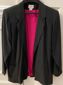 VTG CLIO Women’s Black Silk 1980’s Jacket With Hot Pink Lining SIZE 6 pockets  - Picture 1 of 17