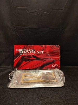 New ULTA Beauty STAINLESS STEEL 3 PC SERVING SET 8x14 TRAY & Utensils  - Image 1 of 4