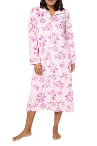 Stan Herman Women's Falling Floral Dimple Plush Zip Robe Blush - Picture 1 of 1