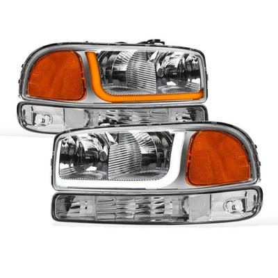 Topline For 99-07 Sierra Switchback Sequential LED Strip Headlight+Bumper Chrome - Image 1 of 4